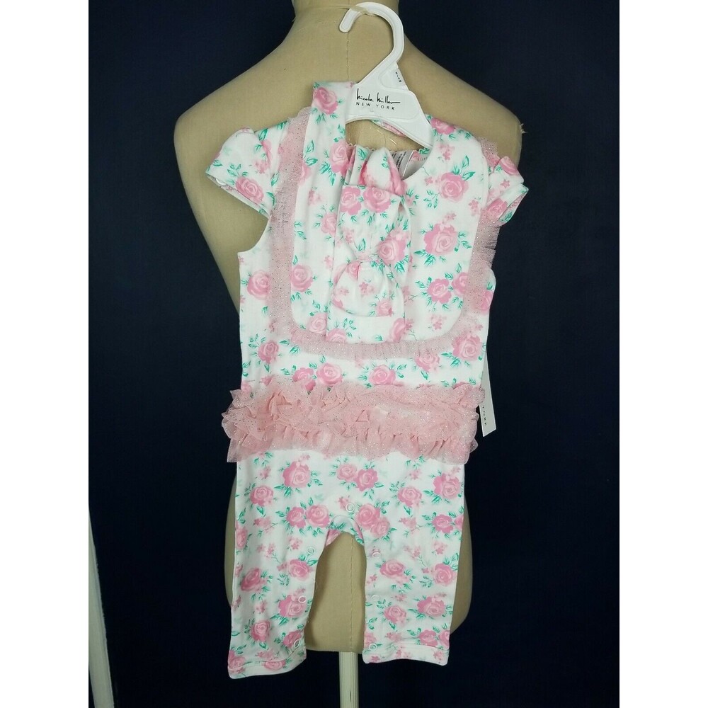 Nicole Miller ❤New York 3 Piece ❤ romper Headband Bib Set 6-9 Months NWT
